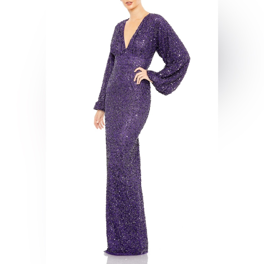 Mac Duggal Sequin Long Sleeve Tulle Gown